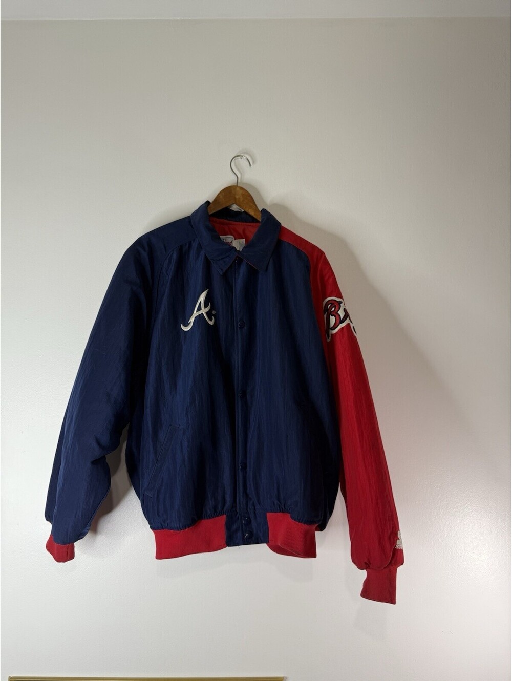 Vintage Starter Diamond Collection Atlanta Braves Jacket Snap Up Nylon Size L